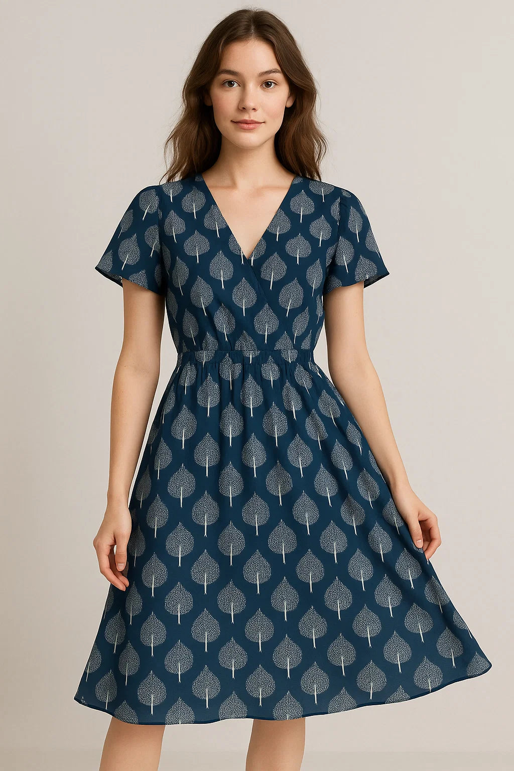 Stylized Mepal Leaf Motif Digital Printed Fabric - Weightless