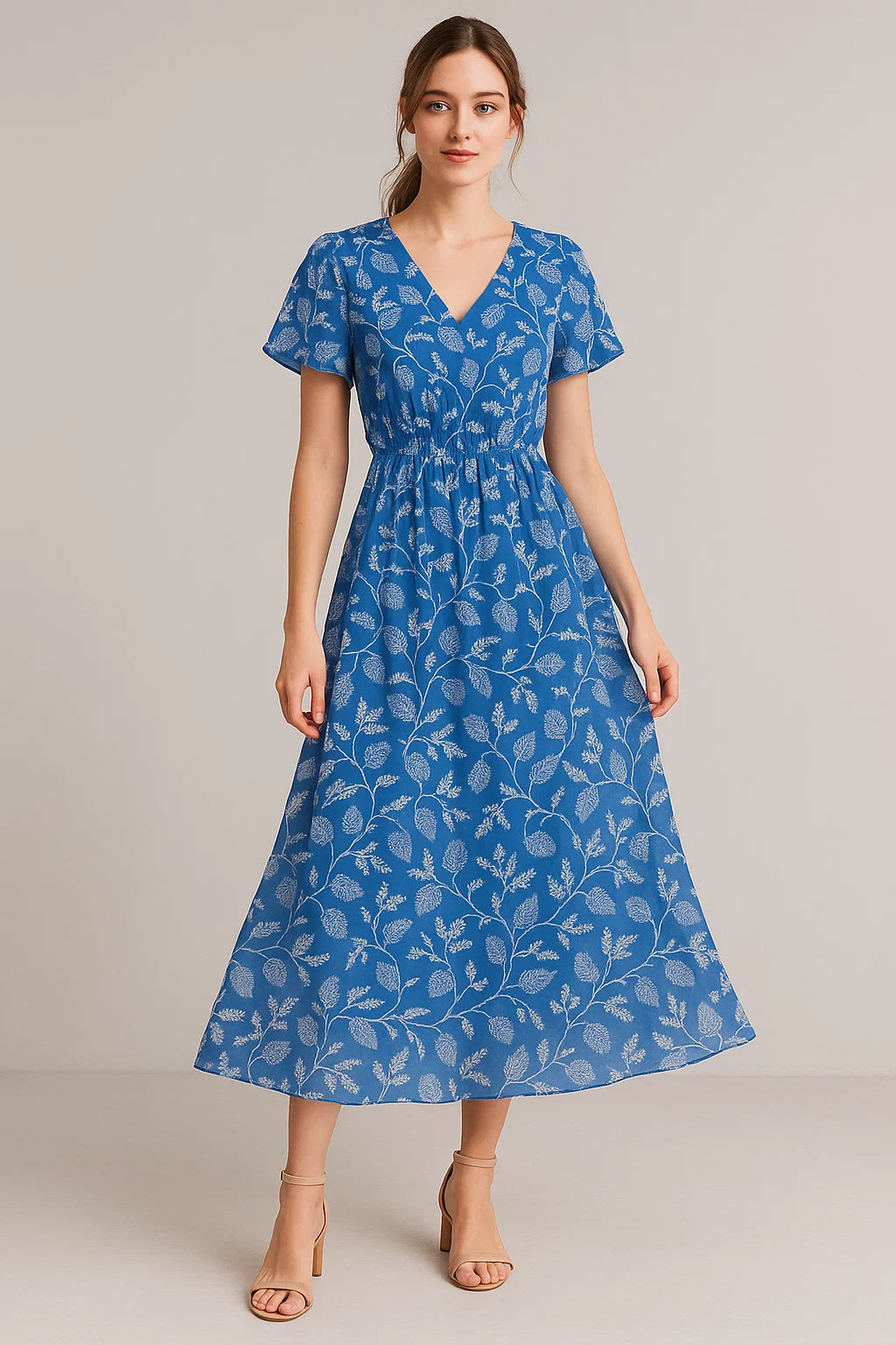 White Jasud Flower With Stalk Digital Printed Fabric - Weightless