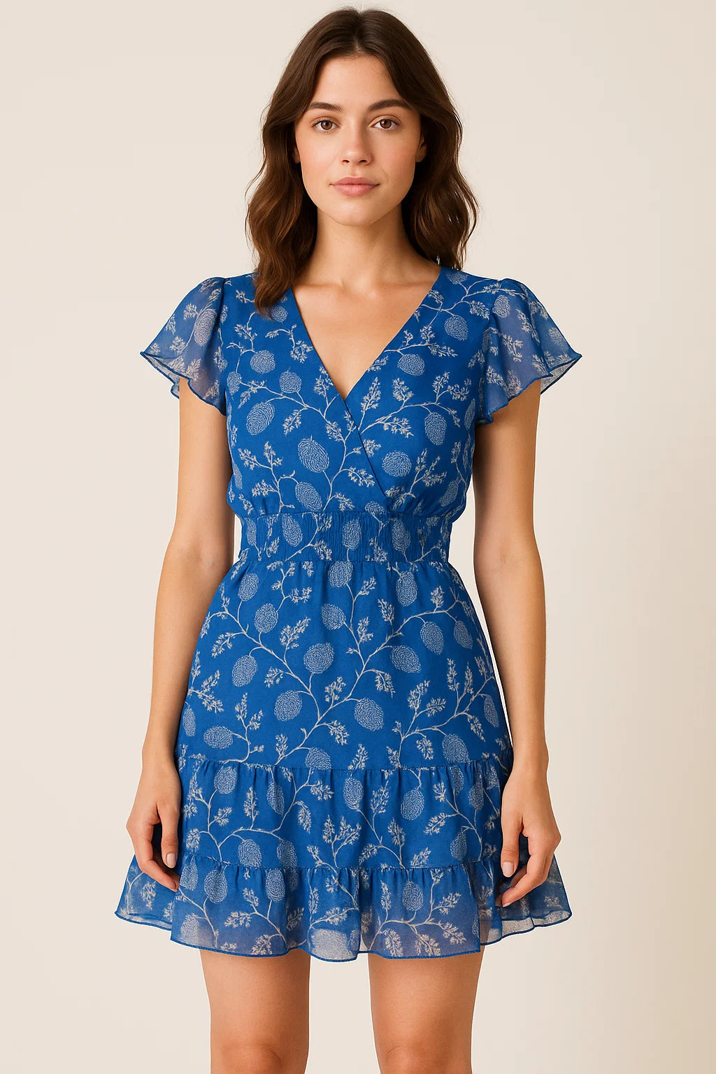 White Jasud Flower With Stalk Digital Printed Fabric - Weightless