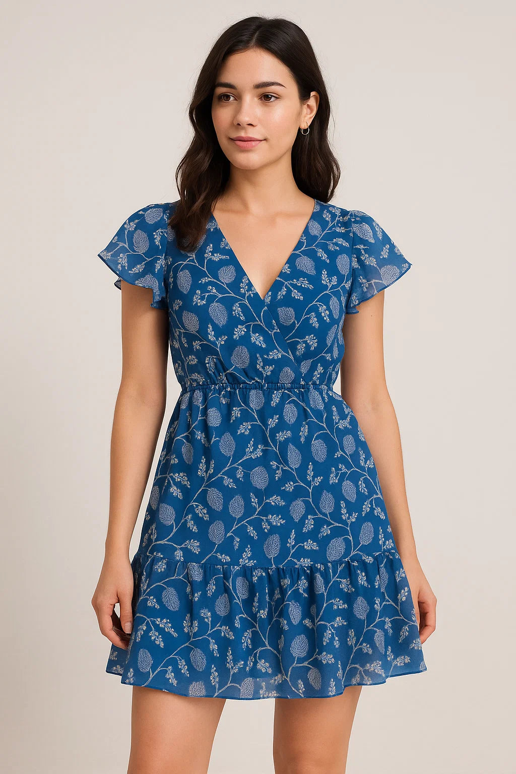 White Jasud Flower With Stalk Digital Printed Fabric - Weightless