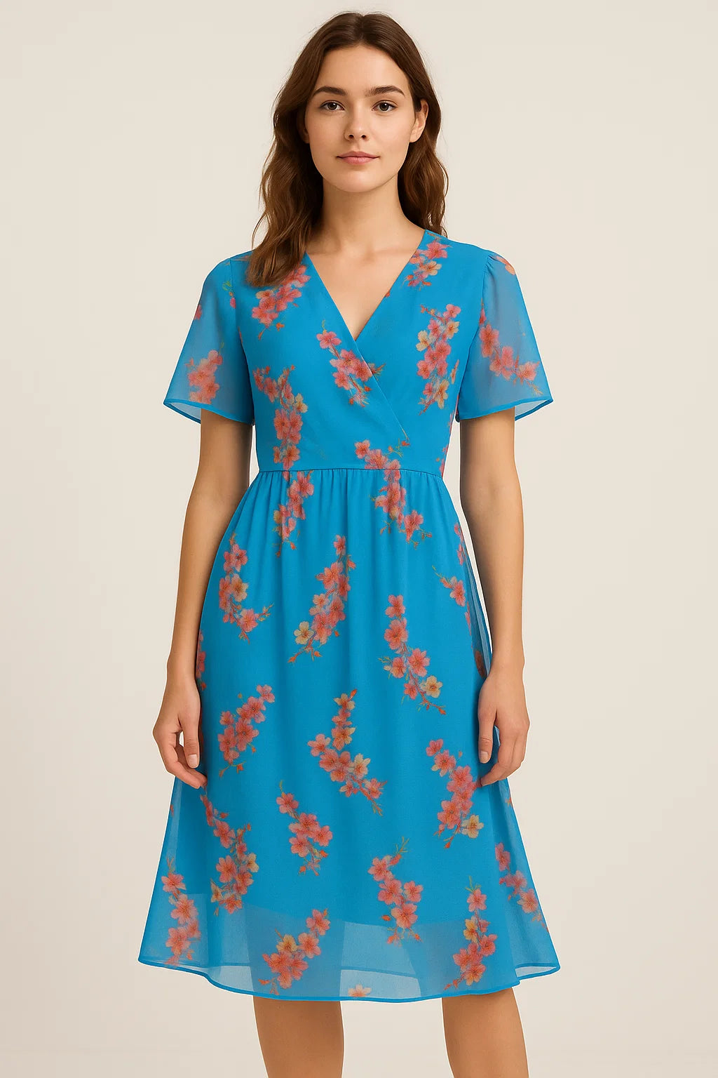 FAB VOGUE Studio's Pure Georgette Digital Printed Ditsy Fabric in Blue