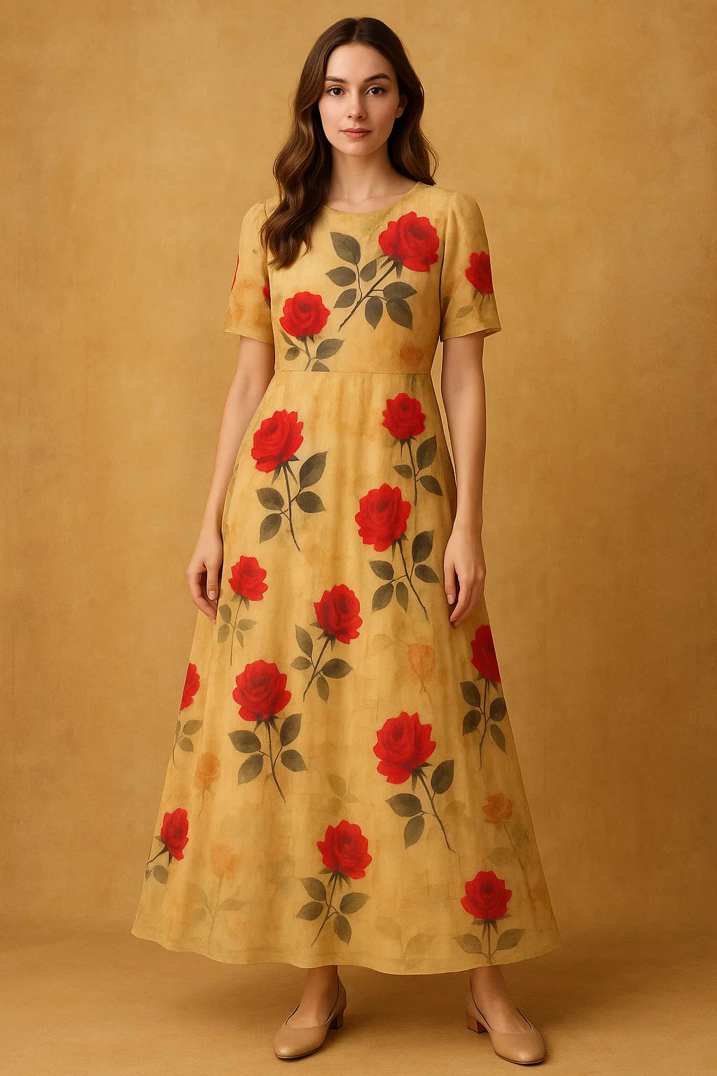 Cream Leaves Pure Georgette Printed Fabric