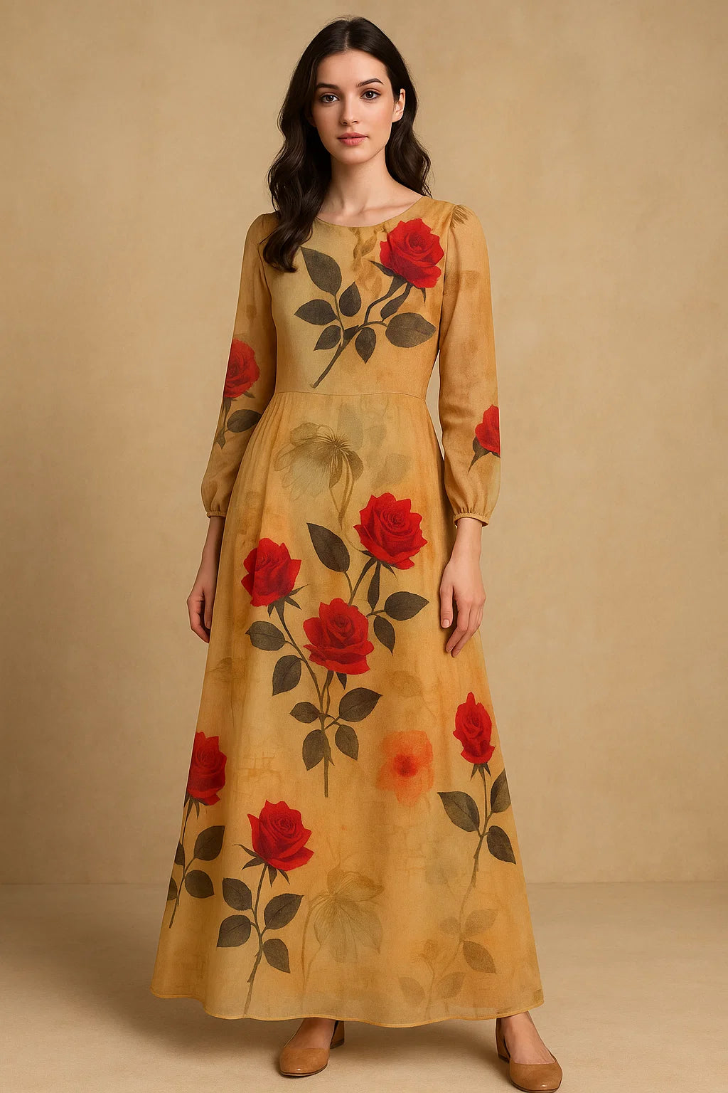 Cream Leaves Pure Georgette Printed Fabric