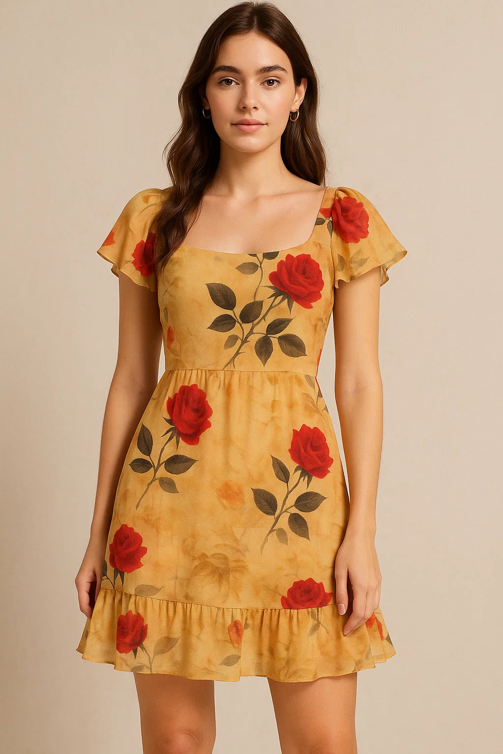 Cream Leaves Pure Georgette Printed Fabric