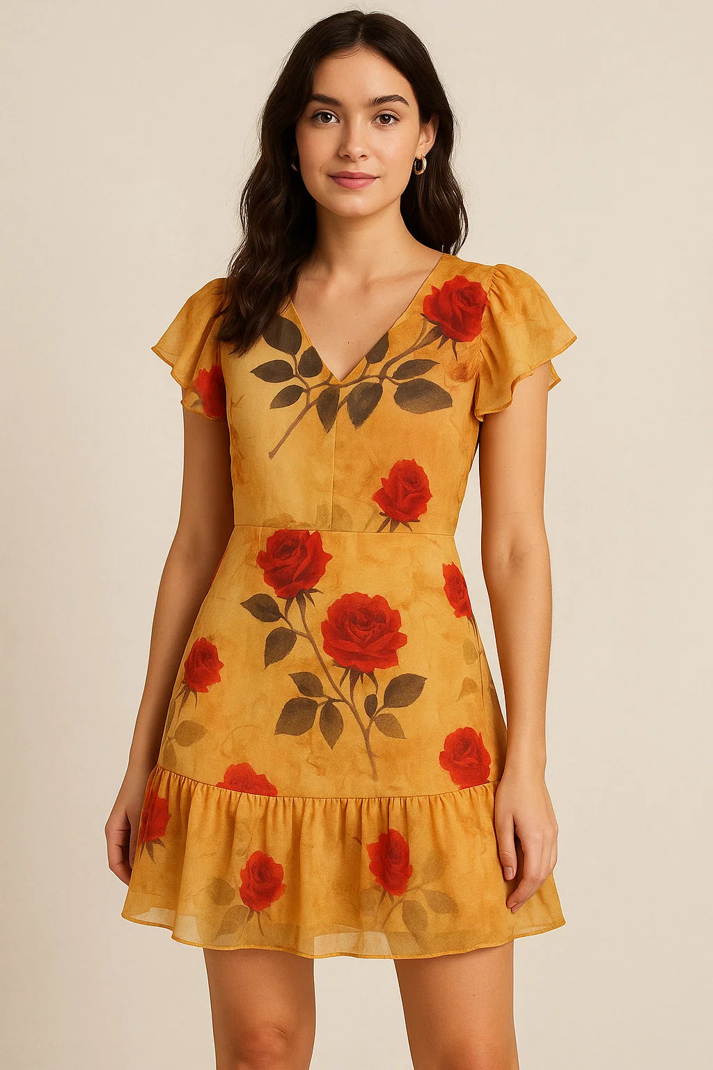 Cream Leaves Pure Georgette Printed Fabric