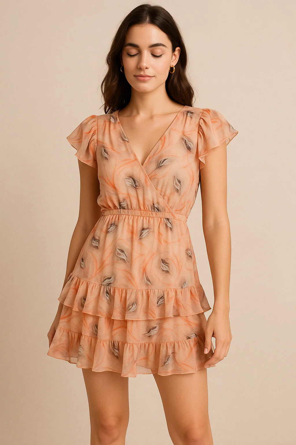 Red Abstract Printed Pure Georgette Fabric