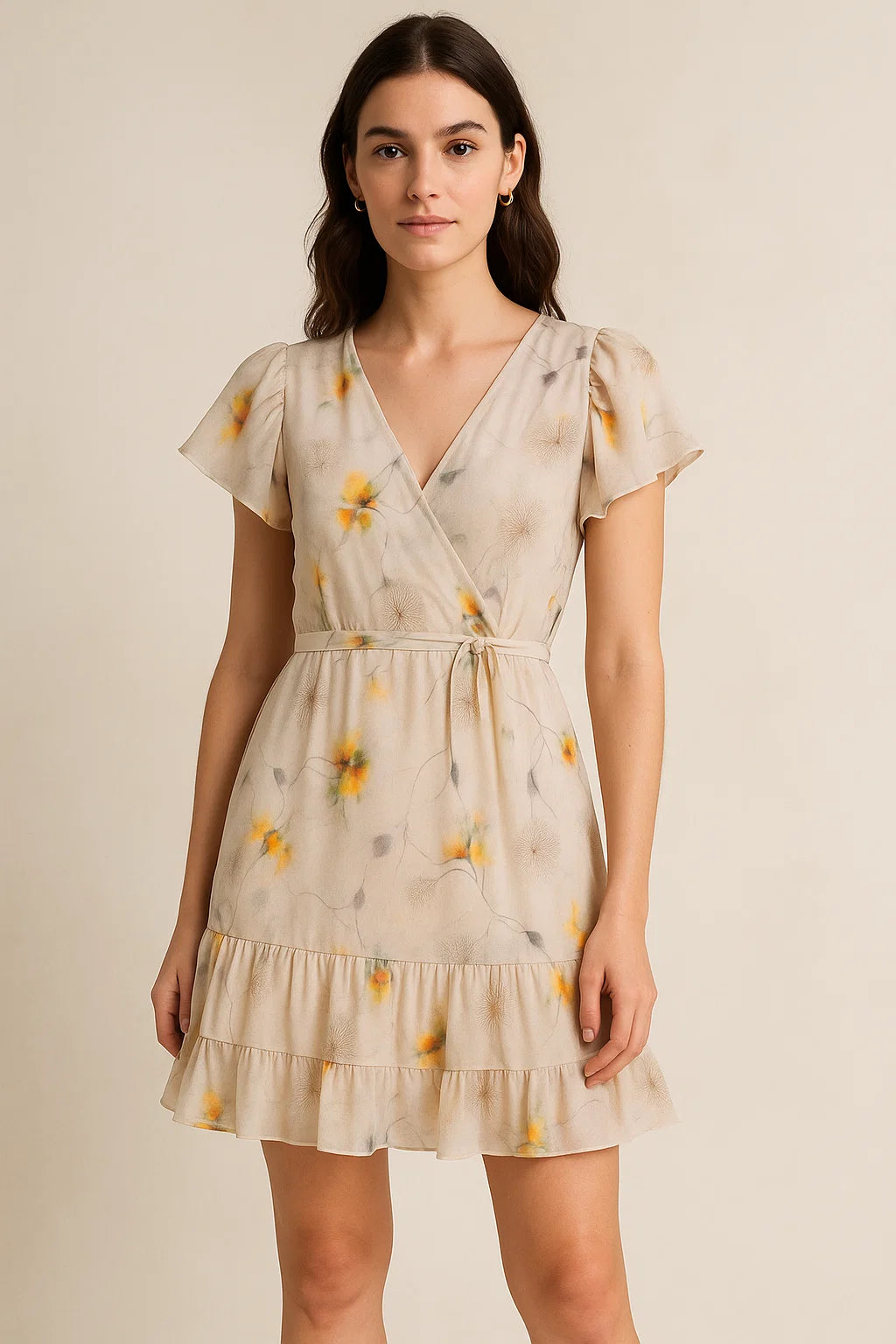 Yellow Leaves Printed Pure Georgette Fabric