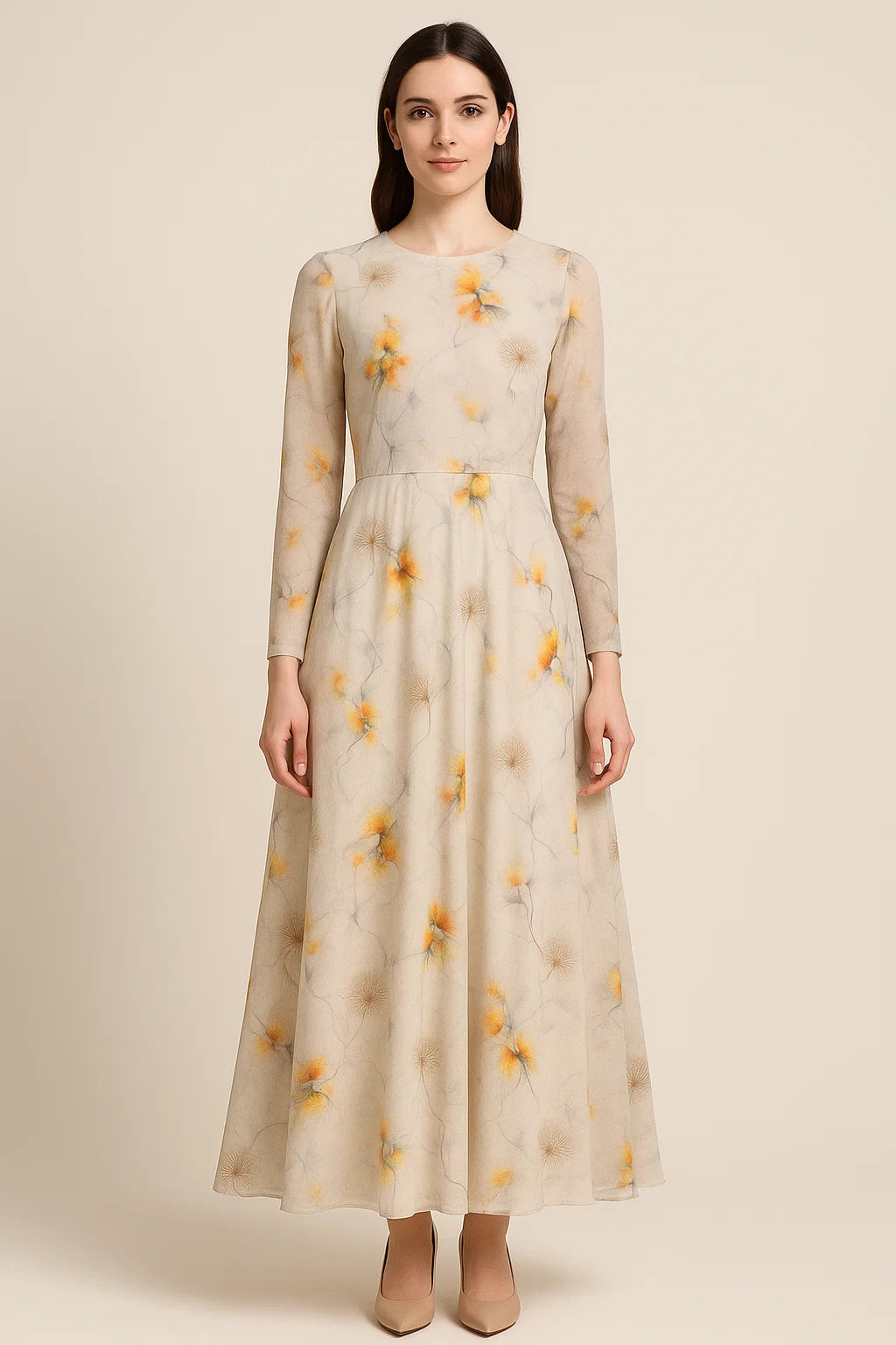 Yellow Leaves Printed Pure Georgette Fabric