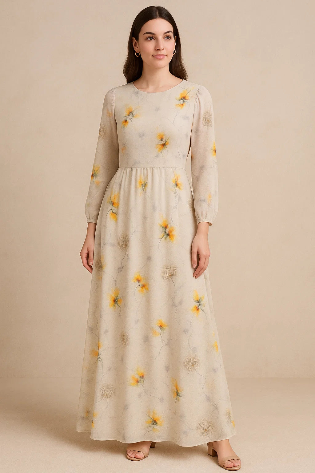 Yellow Leaves Printed Pure Georgette Fabric