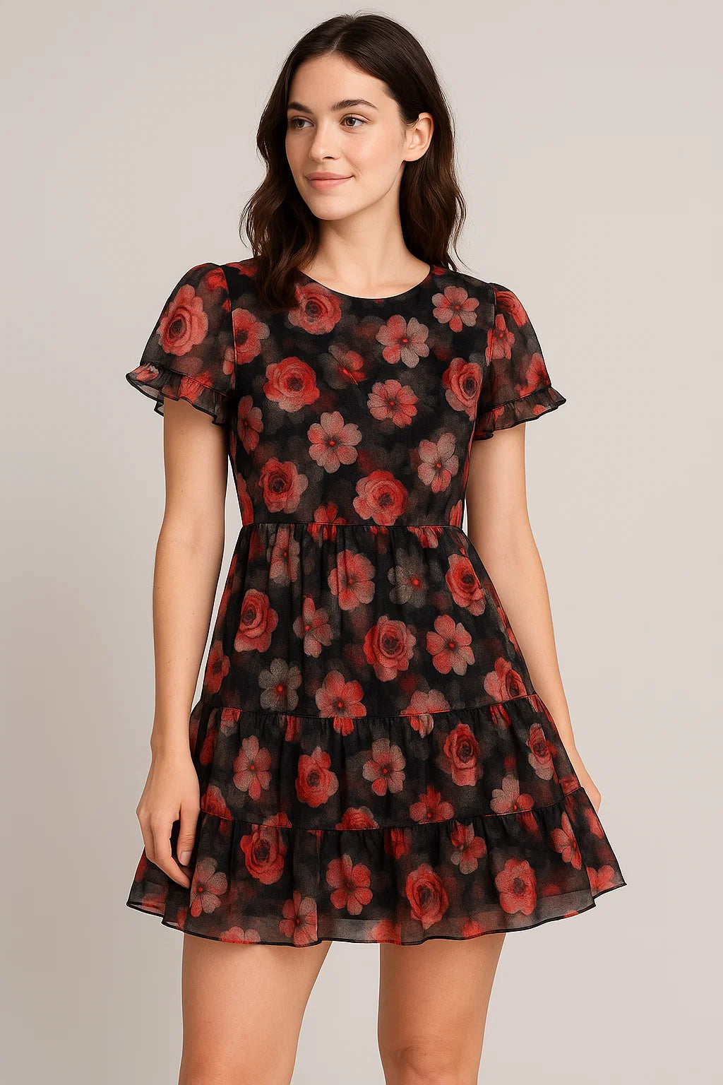 Red Floral Printed Pure Georgette Fabric