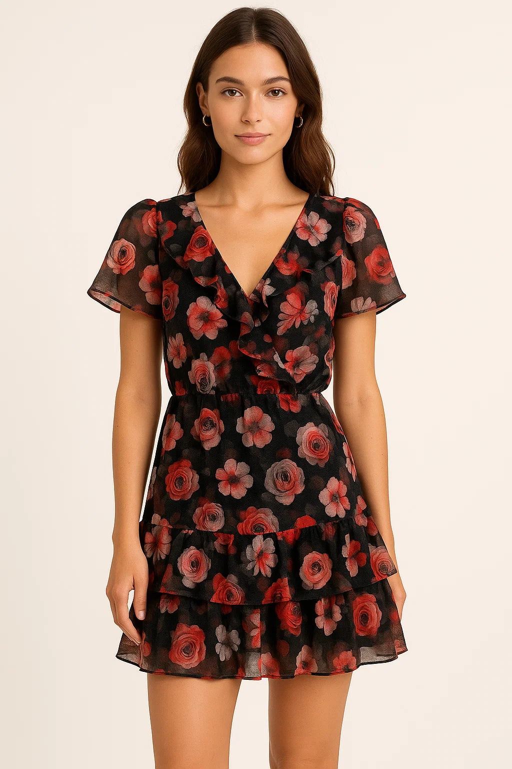 Red Floral Printed Pure Georgette Fabric