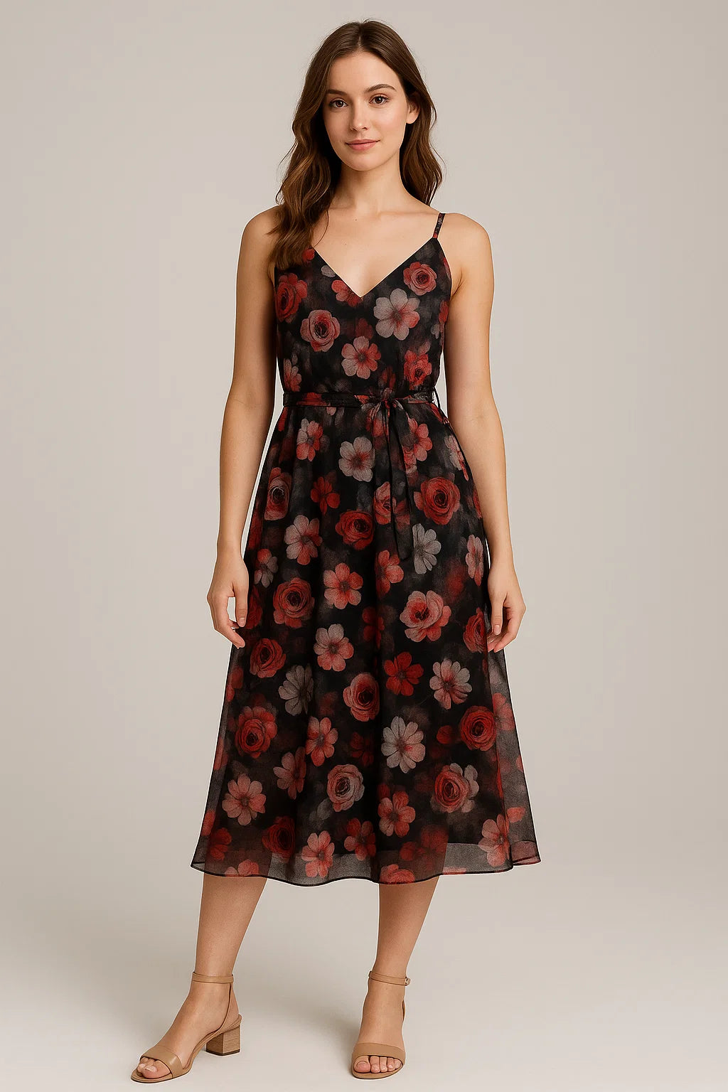 Red Floral Printed Pure Georgette Fabric