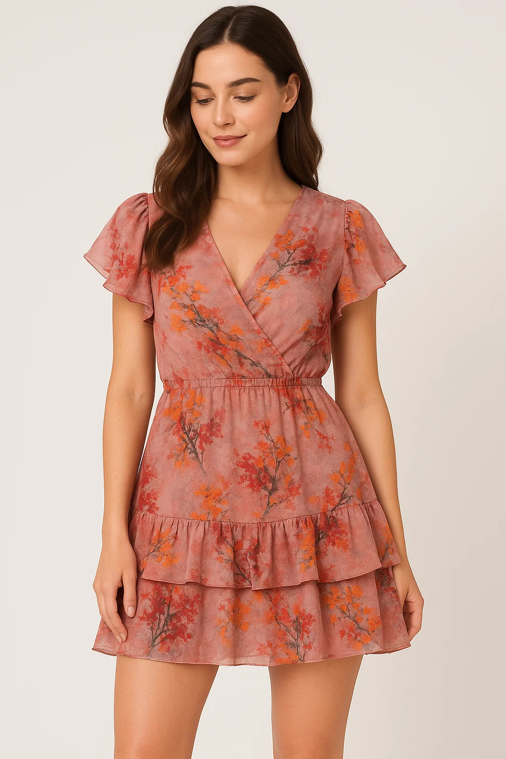 Misty Rose Leaves Printed Pure Georgette Fabric