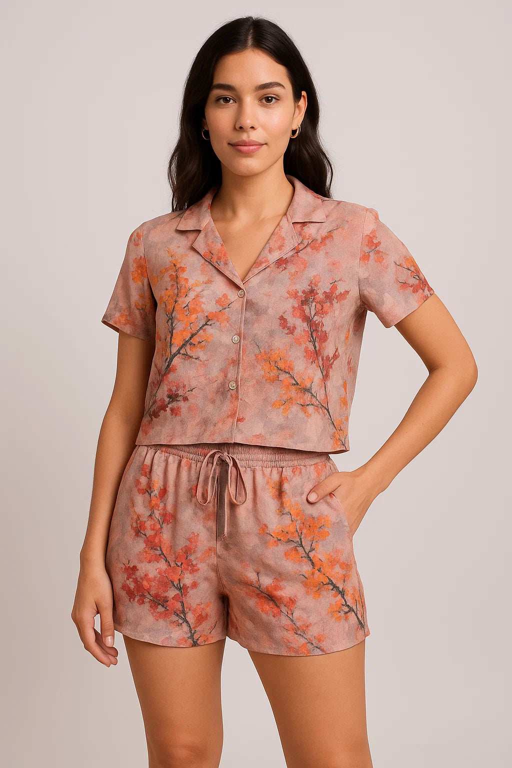 Misty Rose Leaves Printed Pure Georgette Fabric