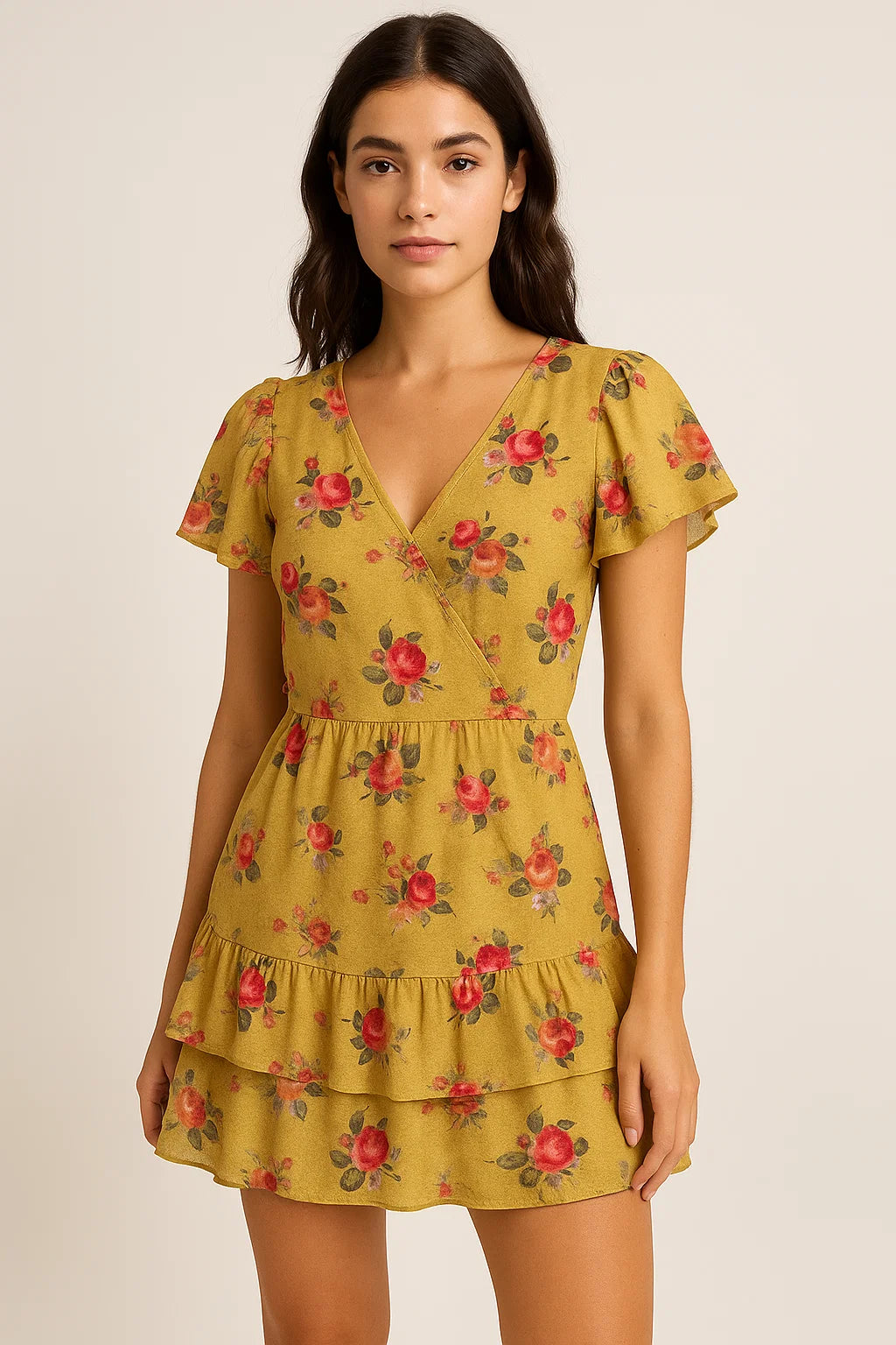 Golden Flower Printed Pure Georgette Fabric Material