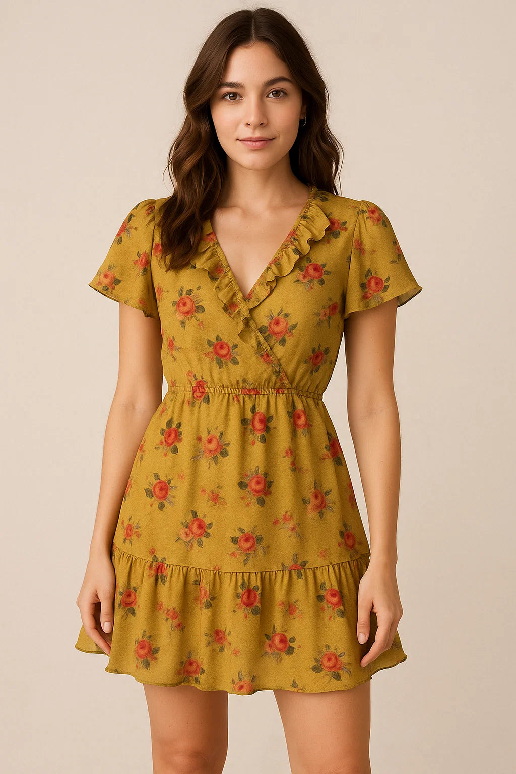 Golden Flower Printed Pure Georgette Fabric Material