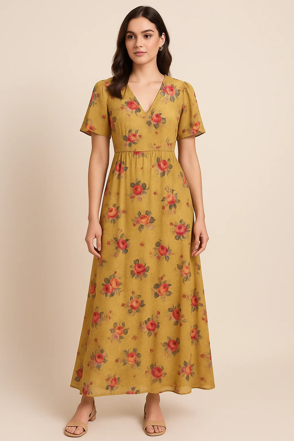 Golden Flower Printed Pure Georgette Fabric Material