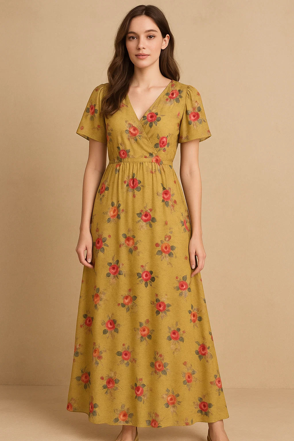 Golden Flower Printed Pure Georgette Fabric Material