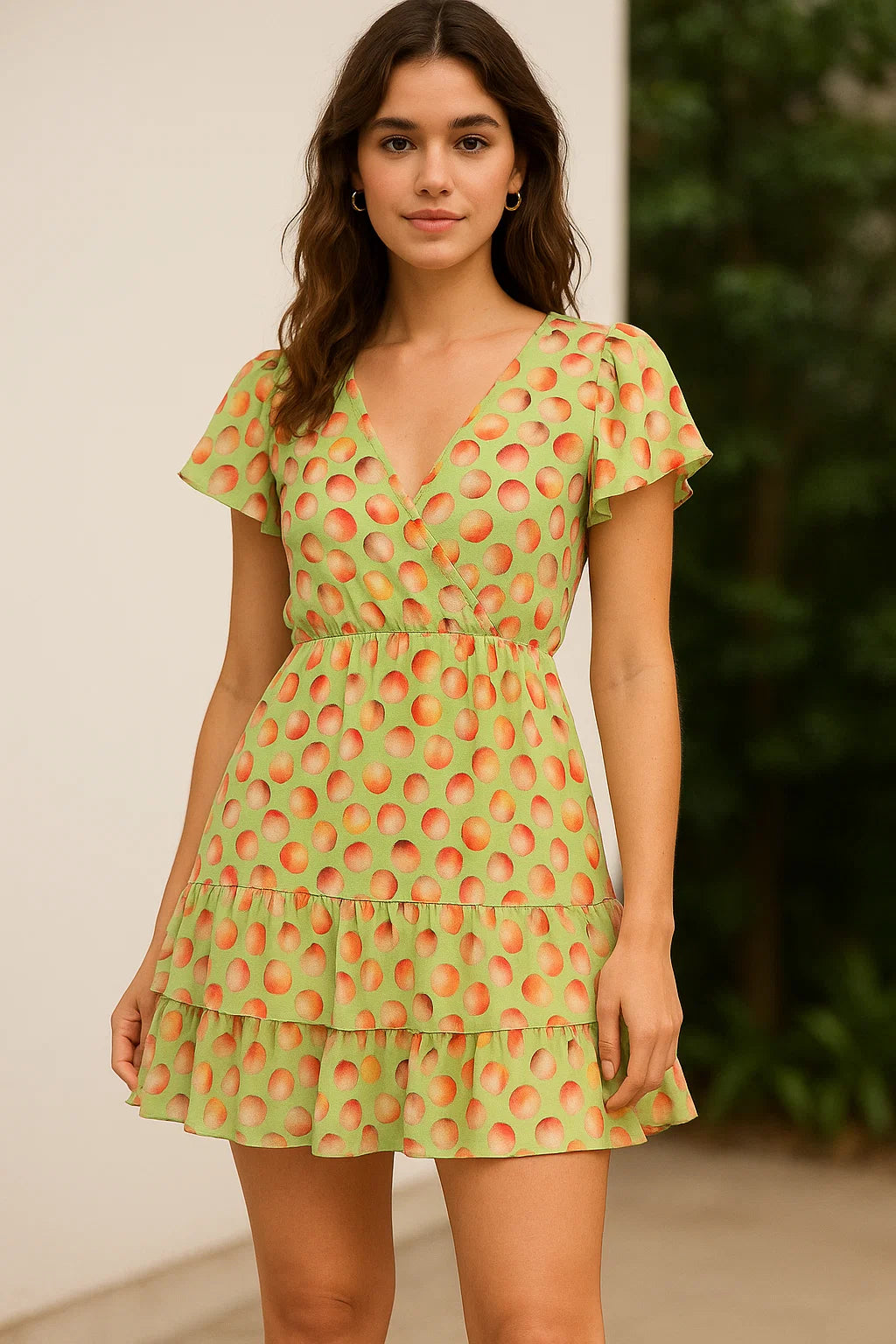 Pista Green Polka Dot Printed Pure Georgette Fabric Material