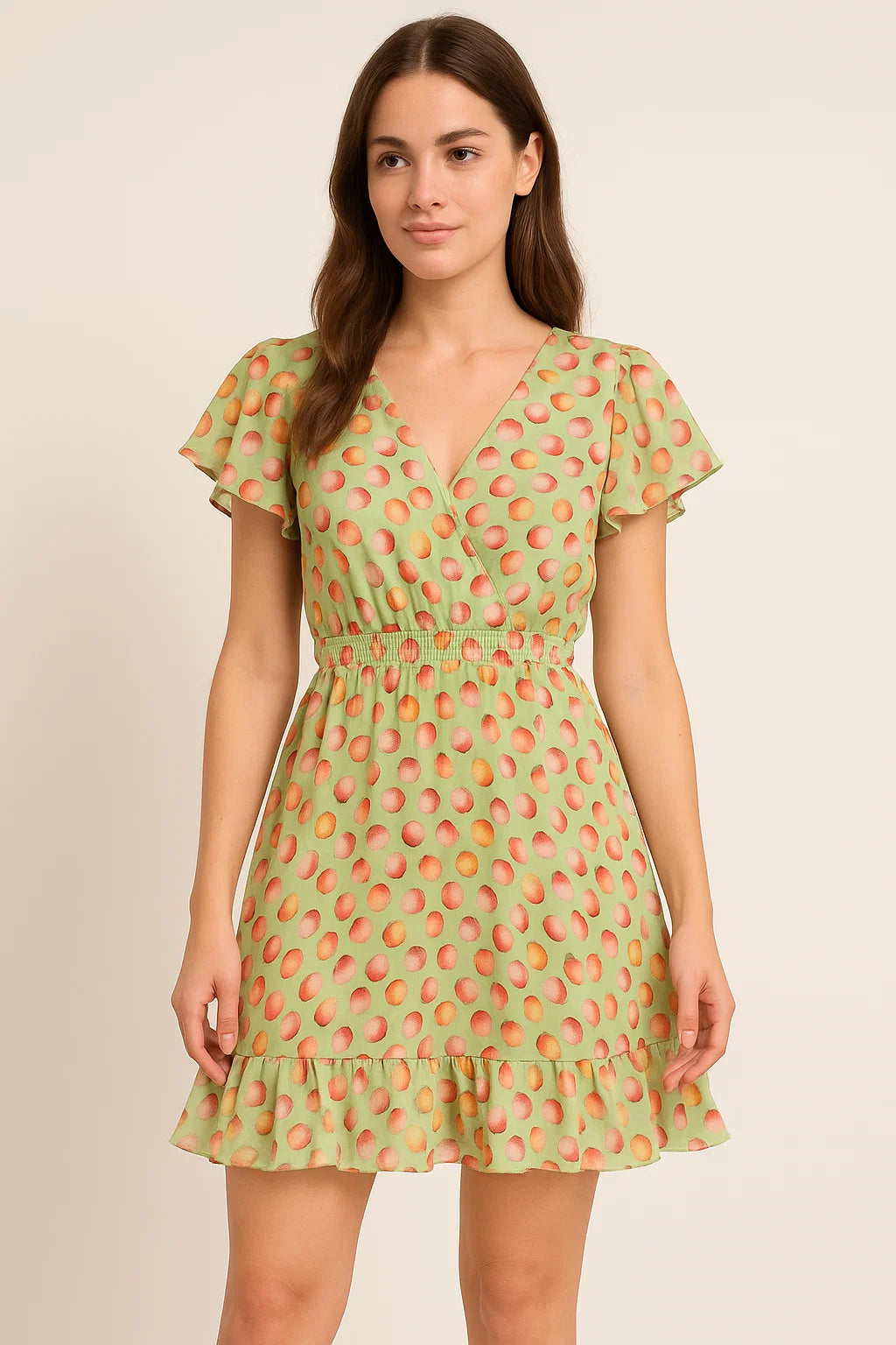 Pista Green Polka Dot Printed Pure Georgette Fabric Material