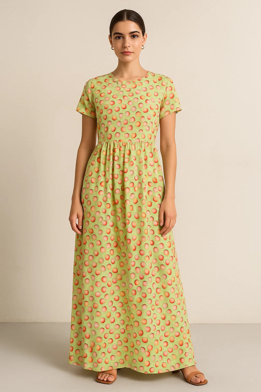 Pista Green Polka Dot Printed Pure Georgette Fabric Material