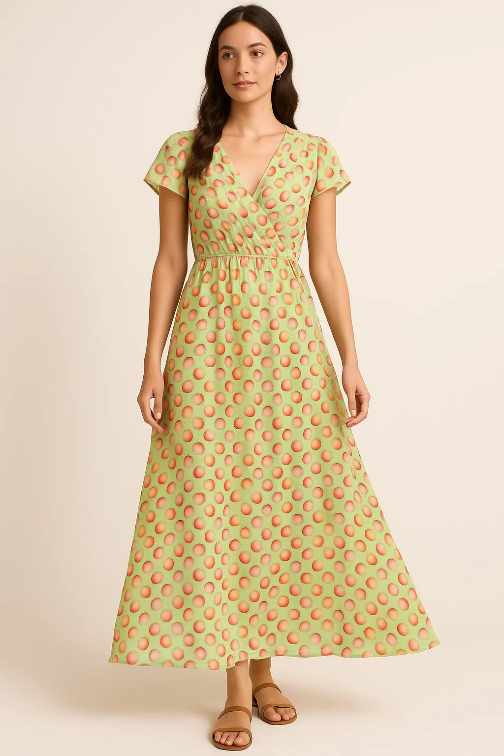 Pista Green Polka Dot Printed Pure Georgette Fabric Material