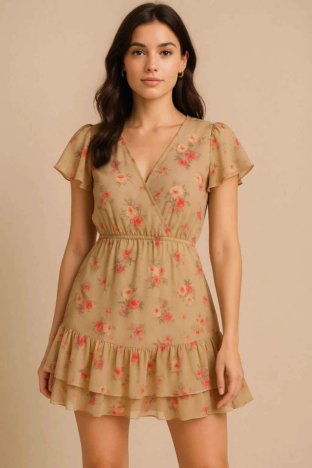 Coffee Floral Printed Pure Georgette Fabric Material