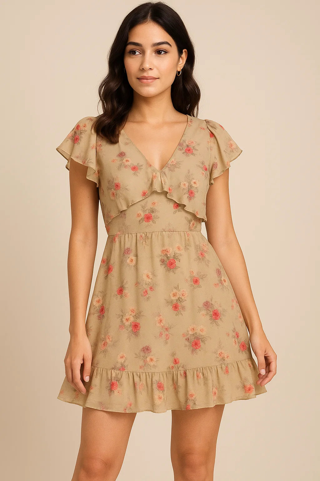 Coffee Floral Printed Pure Georgette Fabric Material