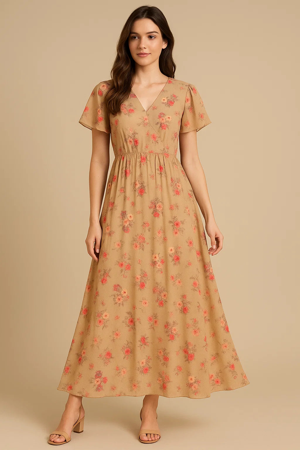 Coffee Floral Printed Pure Georgette Fabric Material