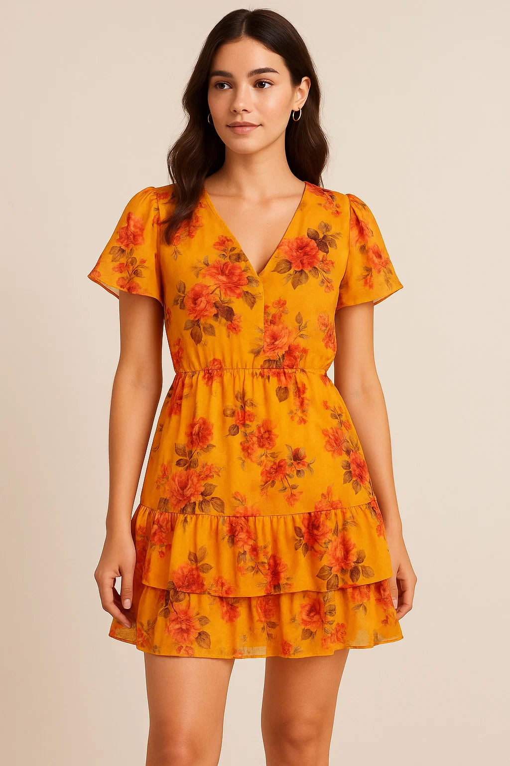 Golden Yellow Flower Printed Pure Georgette Fabric Material