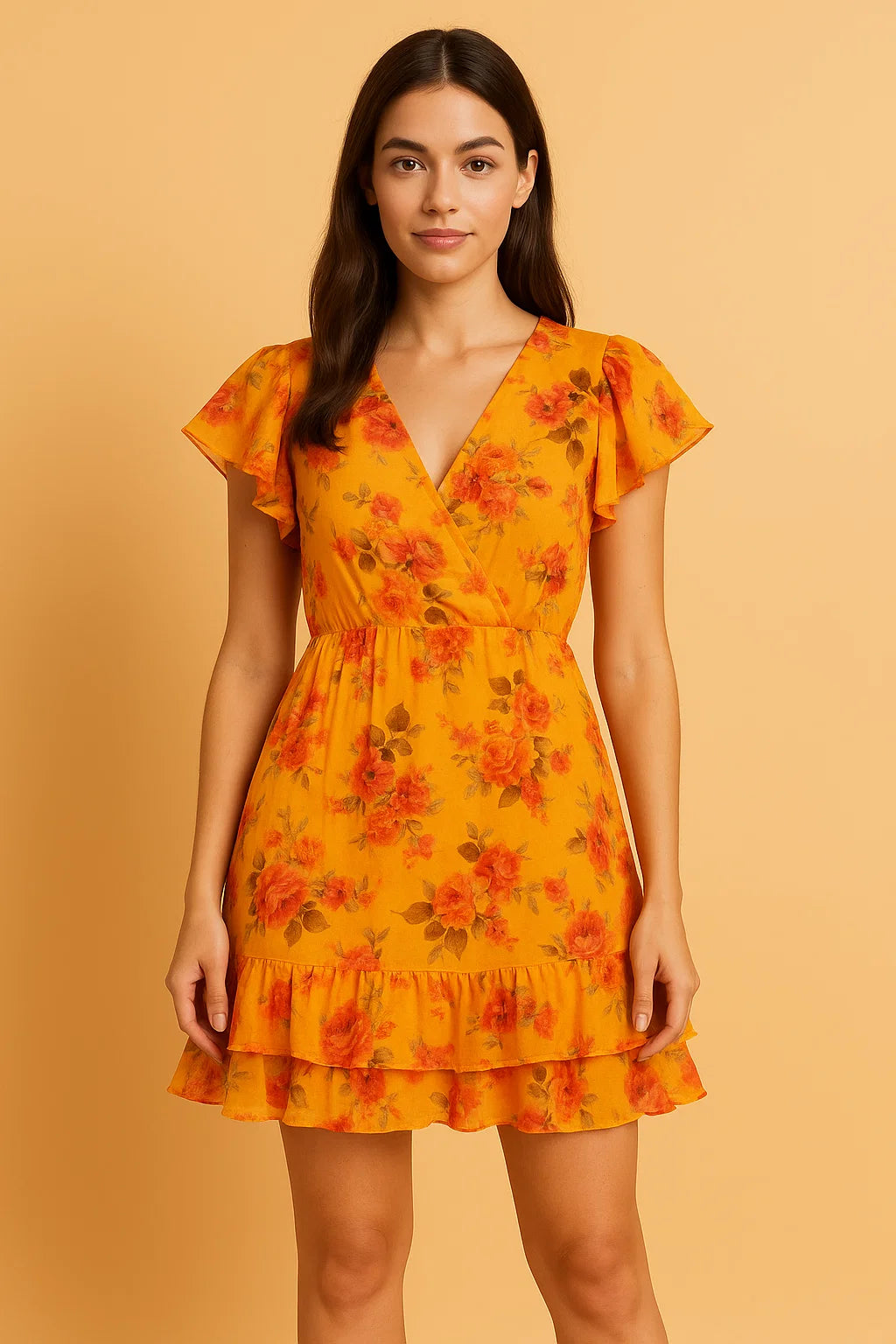 Golden Yellow Flower Printed Pure Georgette Fabric Material