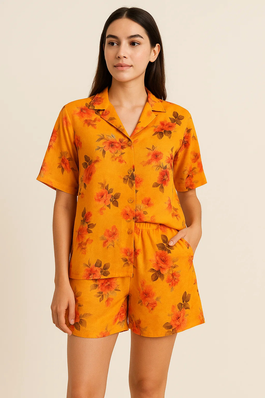 Golden Yellow Flower Printed Pure Georgette Fabric Material