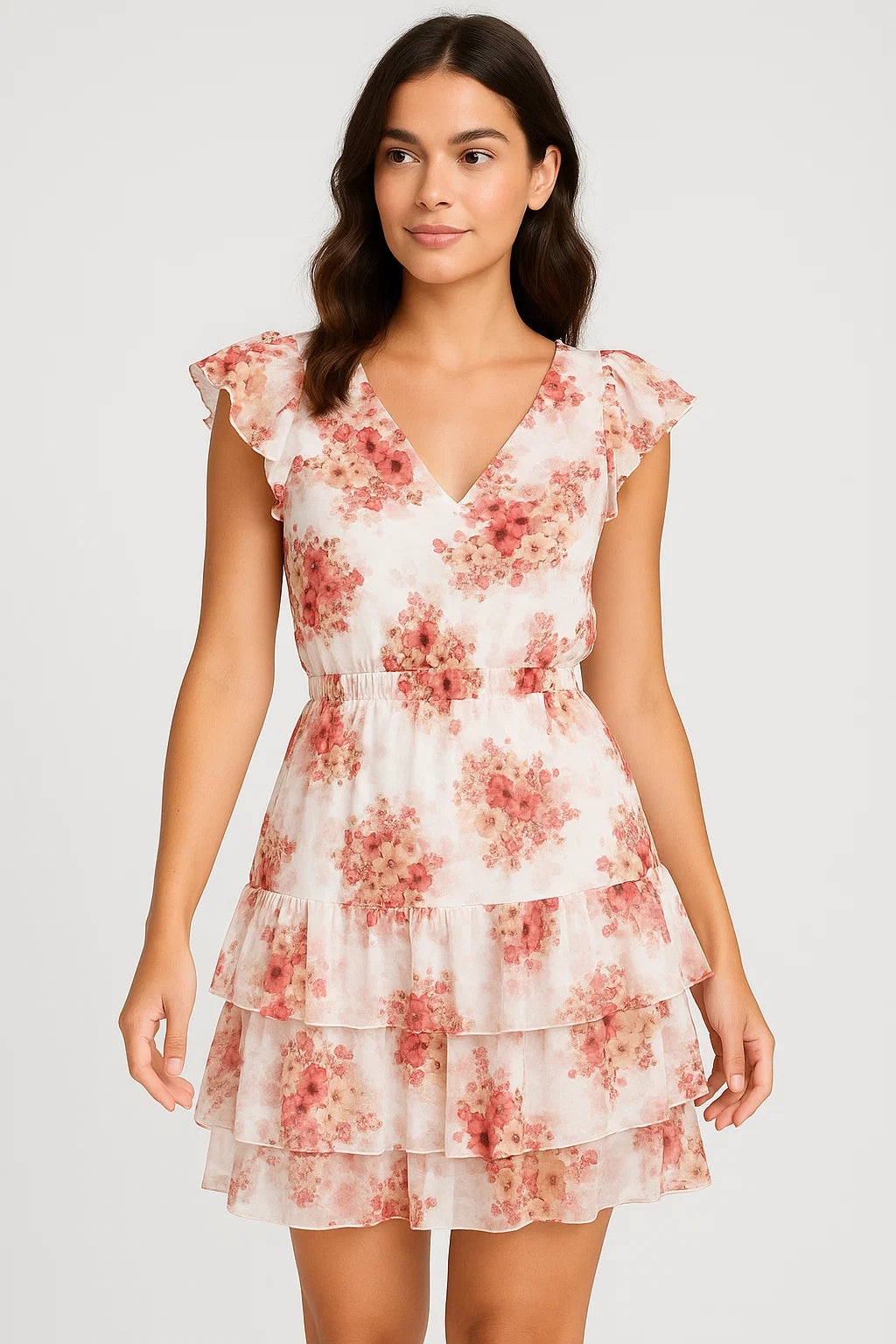 Peach Flower Printed Pure Georgette Fabric Material