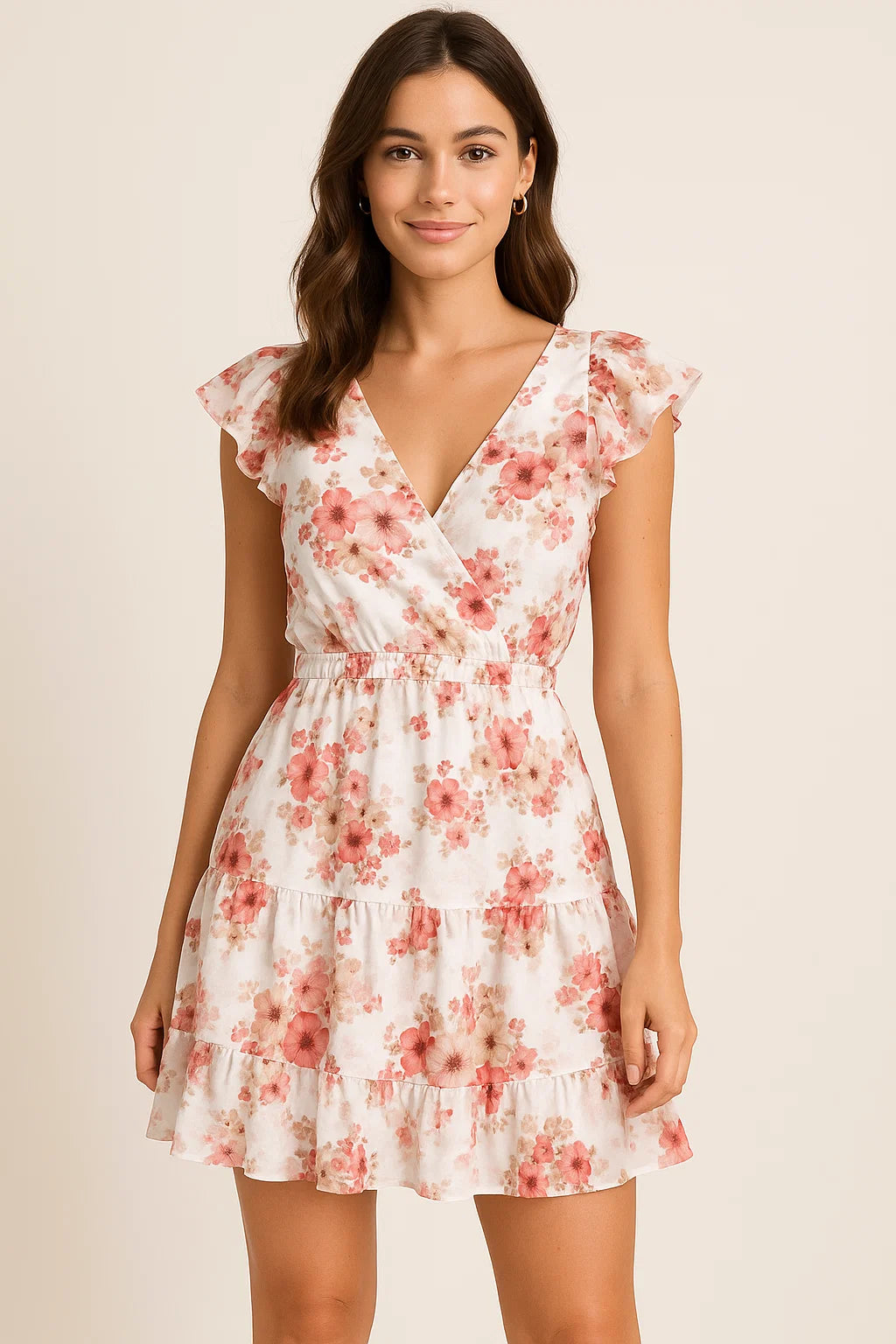 Peach Flower Printed Pure Georgette Fabric Material