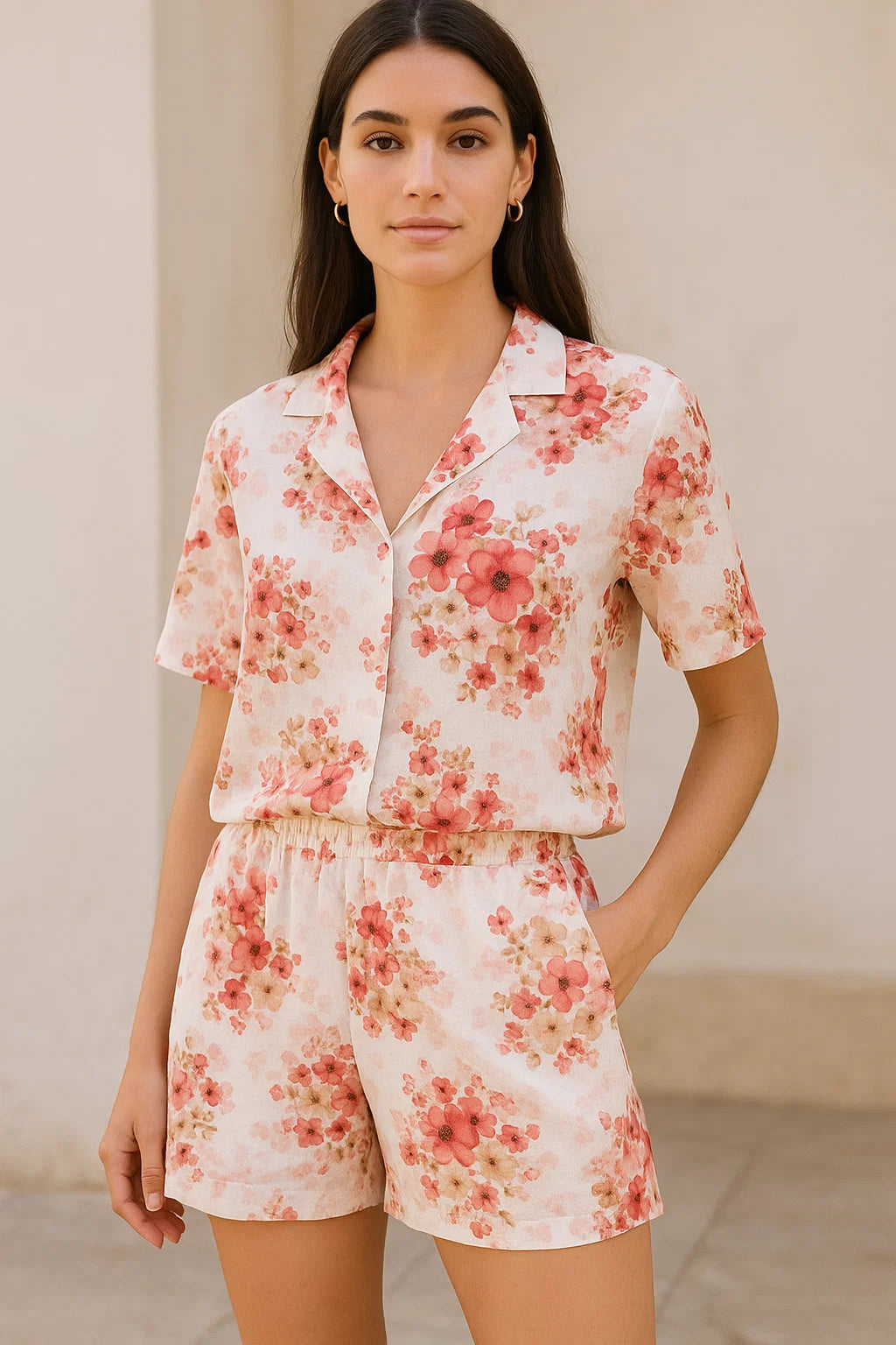 Peach Flower Printed Pure Georgette Fabric Material