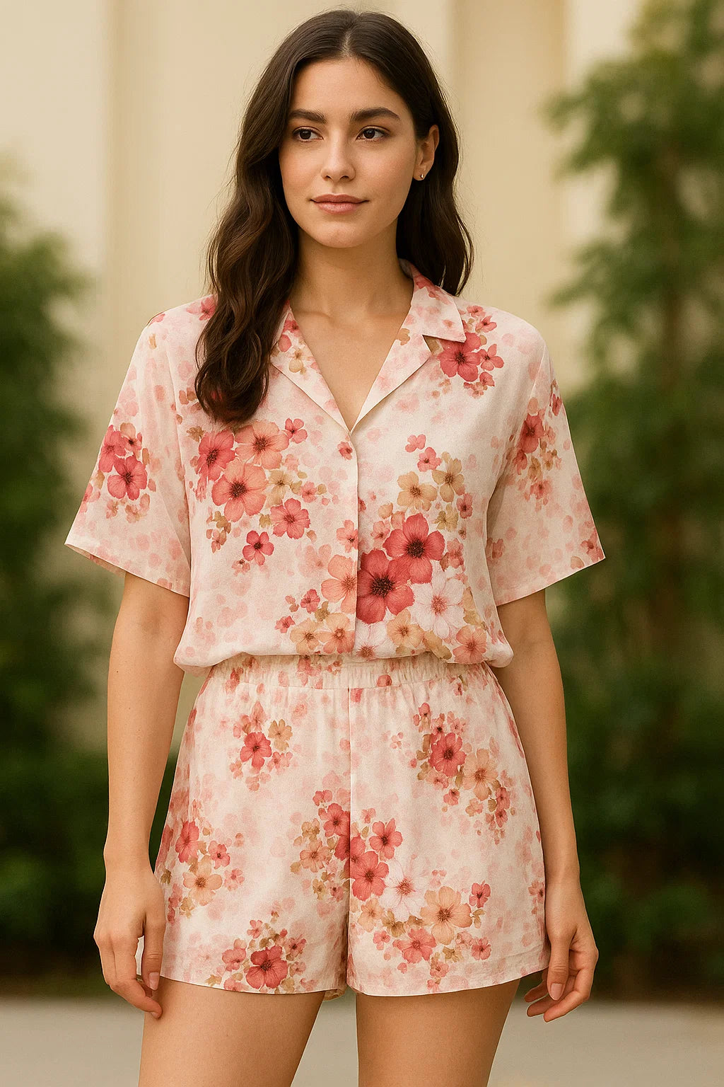 Peach Flower Printed Pure Georgette Fabric Material