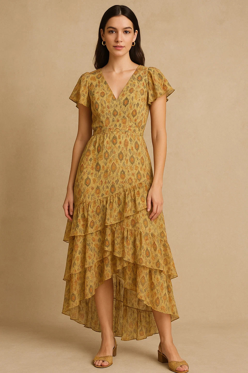 Golden Ikat Pure Georgette Printed Fabric Material