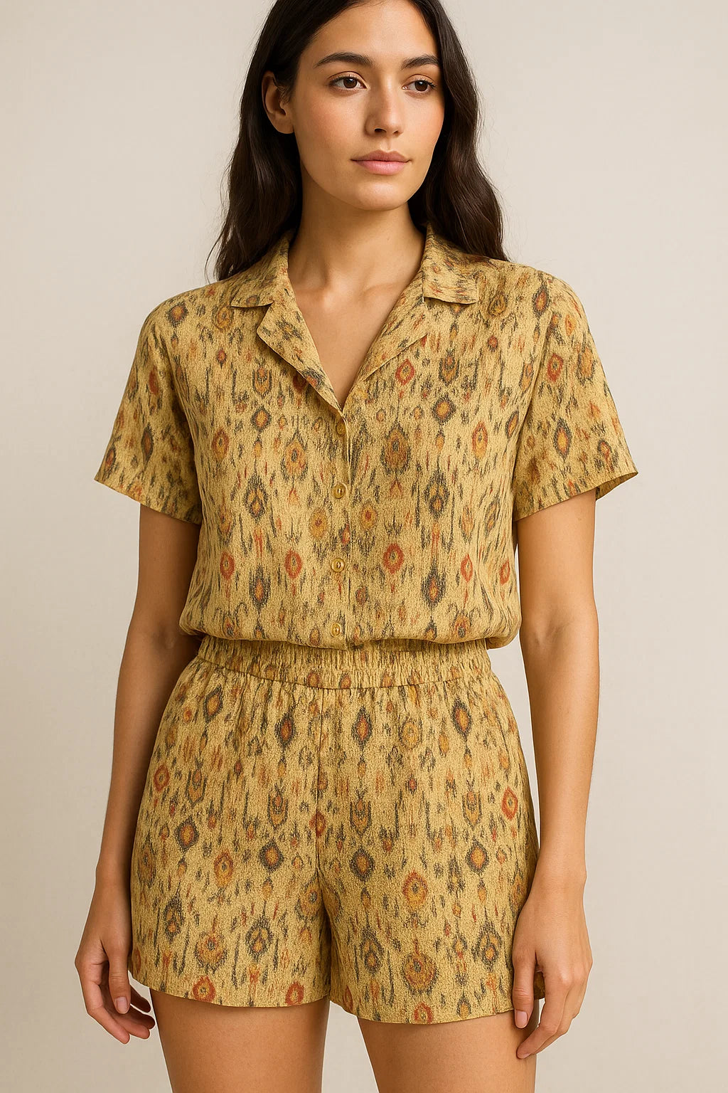 Golden Ikat Pure Georgette Printed Fabric Material