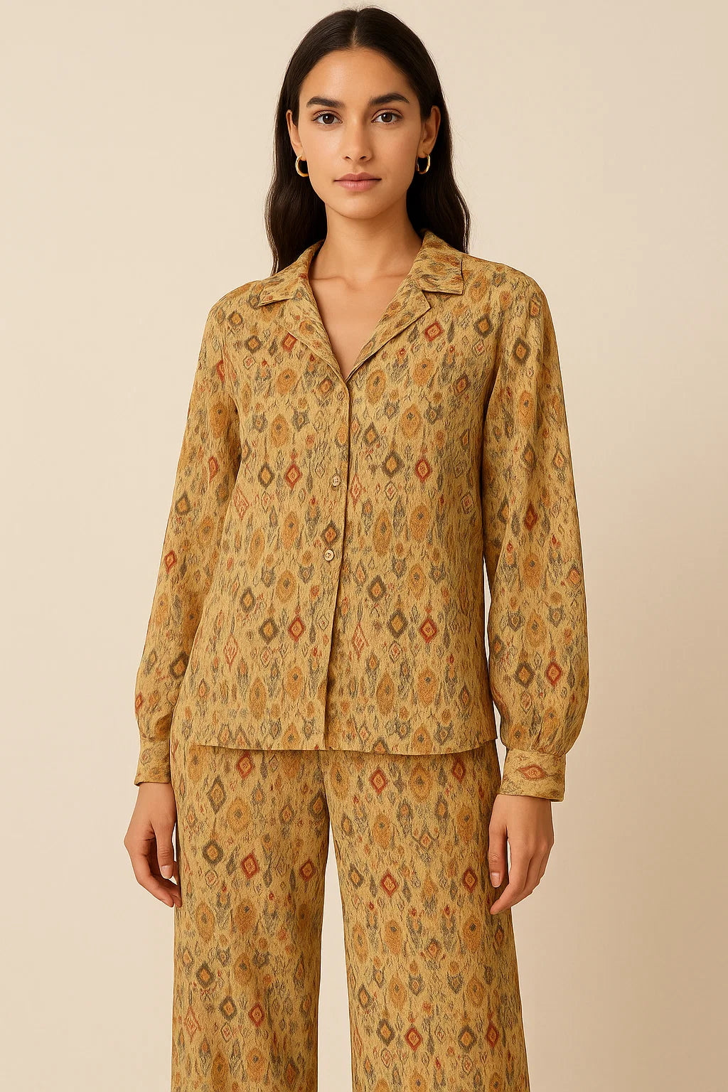 Golden Ikat Pure Georgette Printed Fabric Material