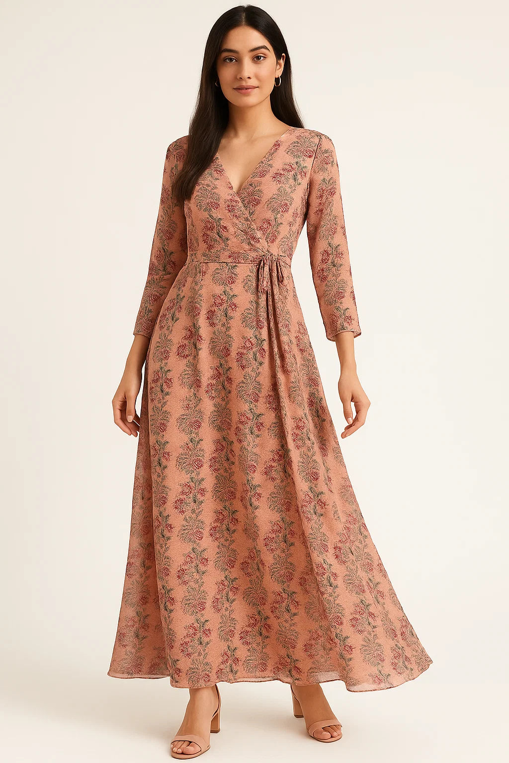 Green Jecobean Floral Pure Georgette Printed Fabric Material