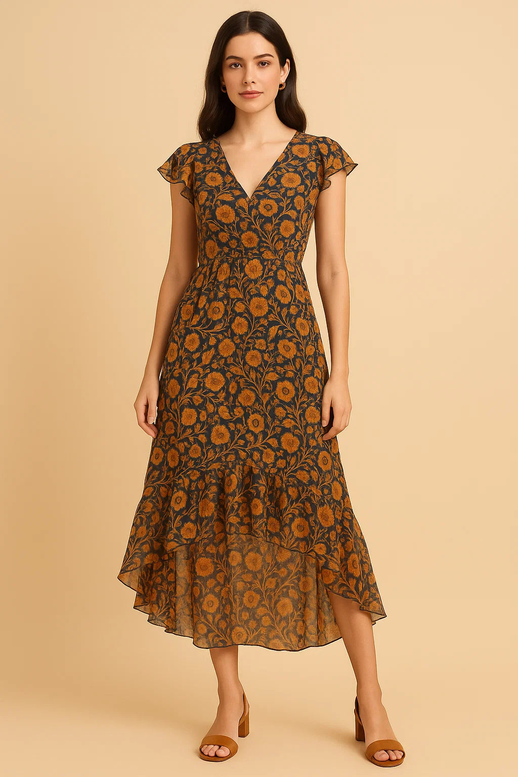 Black Art Nouveau Pure Georgette Printed Fabric Material