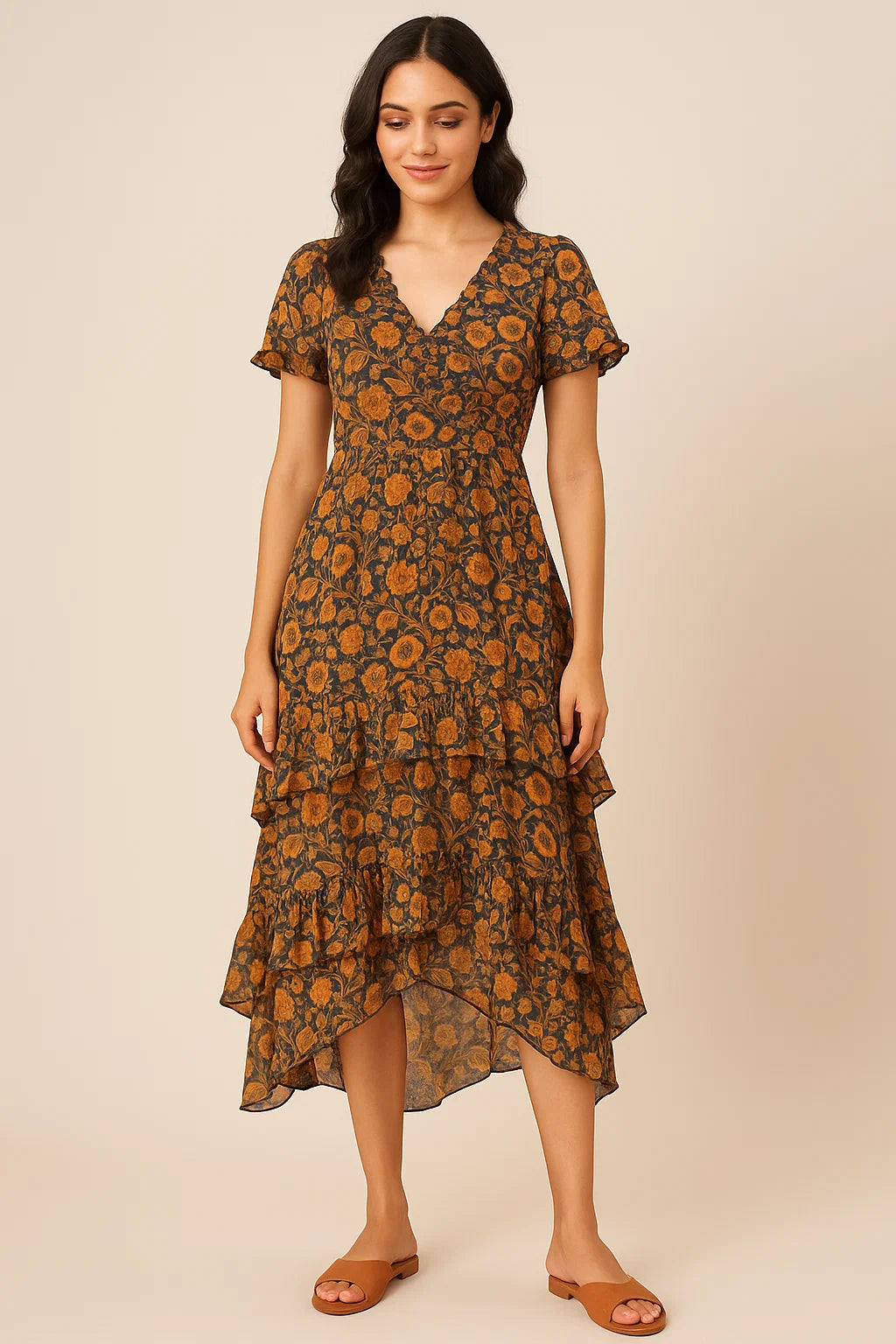 Black Art Nouveau Pure Georgette Printed Fabric Material