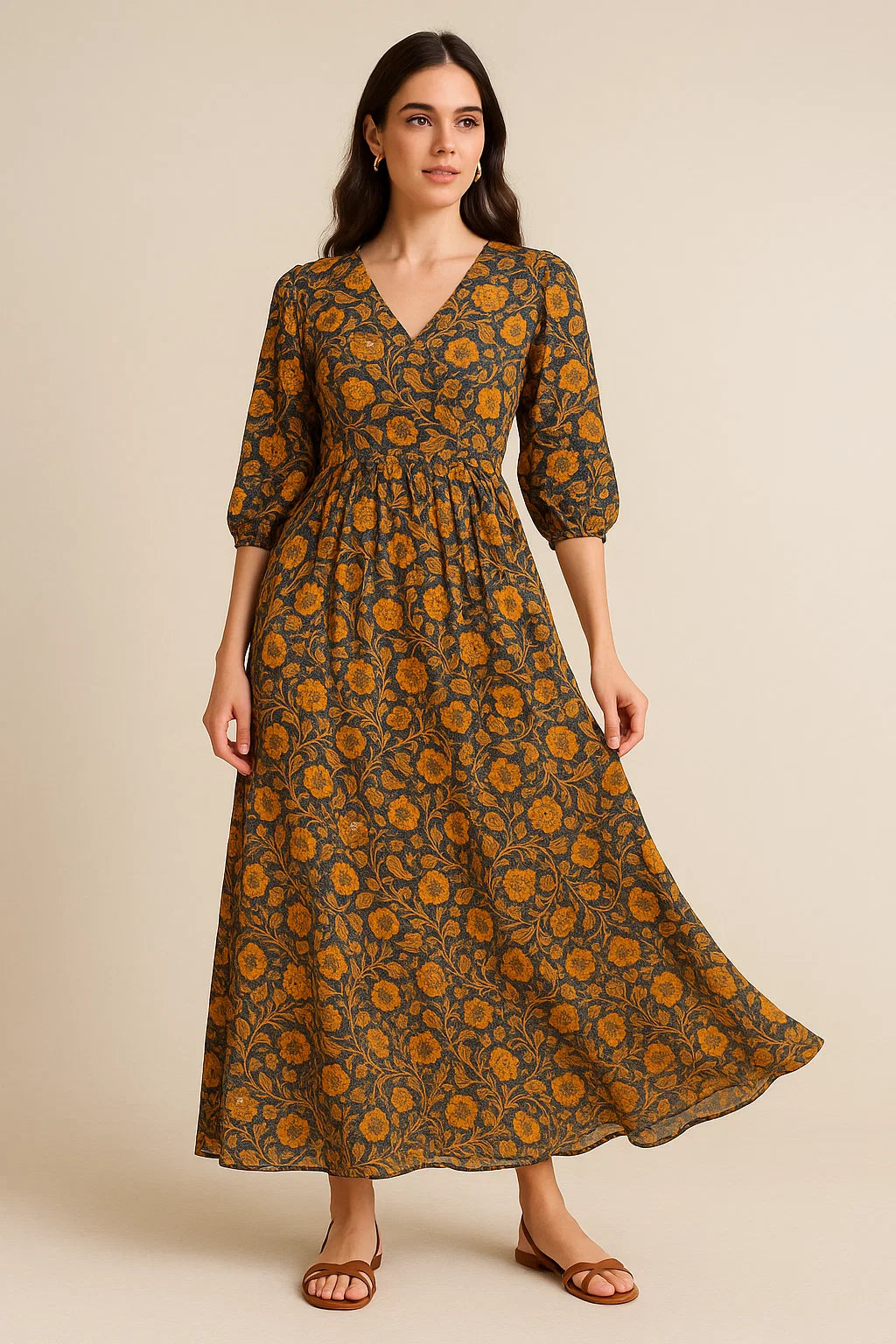 Black Art Nouveau Pure Georgette Printed Fabric Material