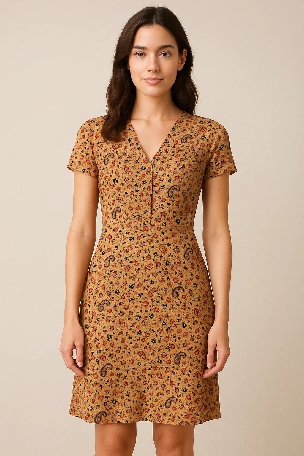 Brown Paisley Pure Georgette Printed Fabric Material