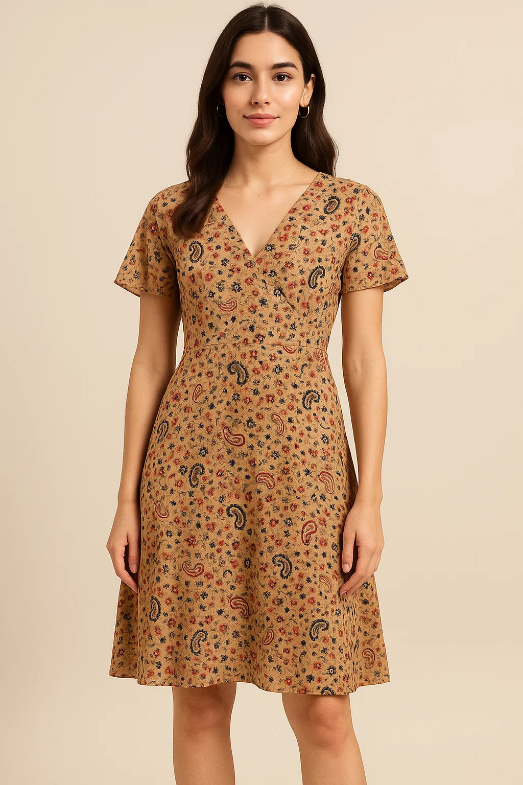 Brown Paisley Pure Georgette Printed Fabric Material