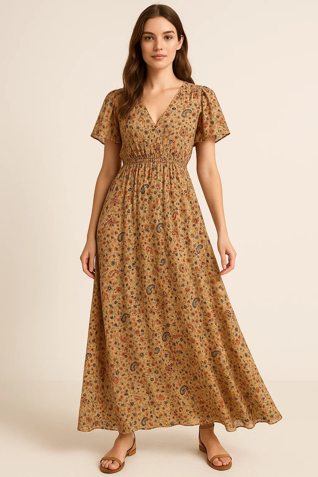 Brown Paisley Pure Georgette Printed Fabric Material