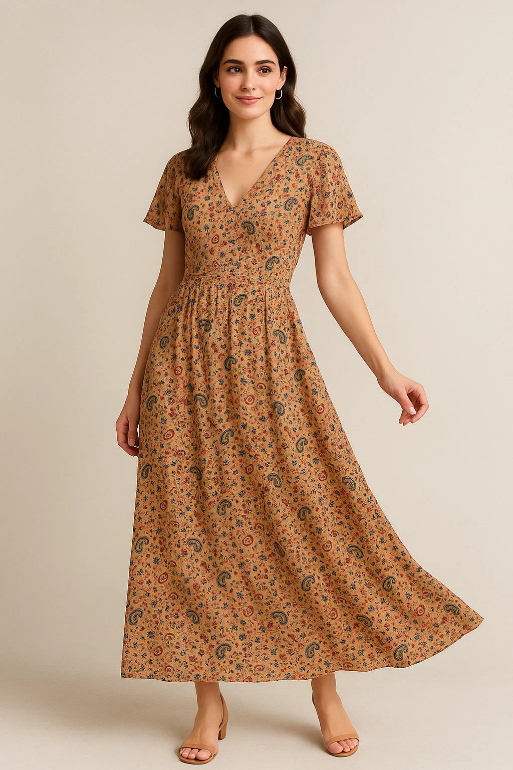 Brown Paisley Pure Georgette Printed Fabric Material