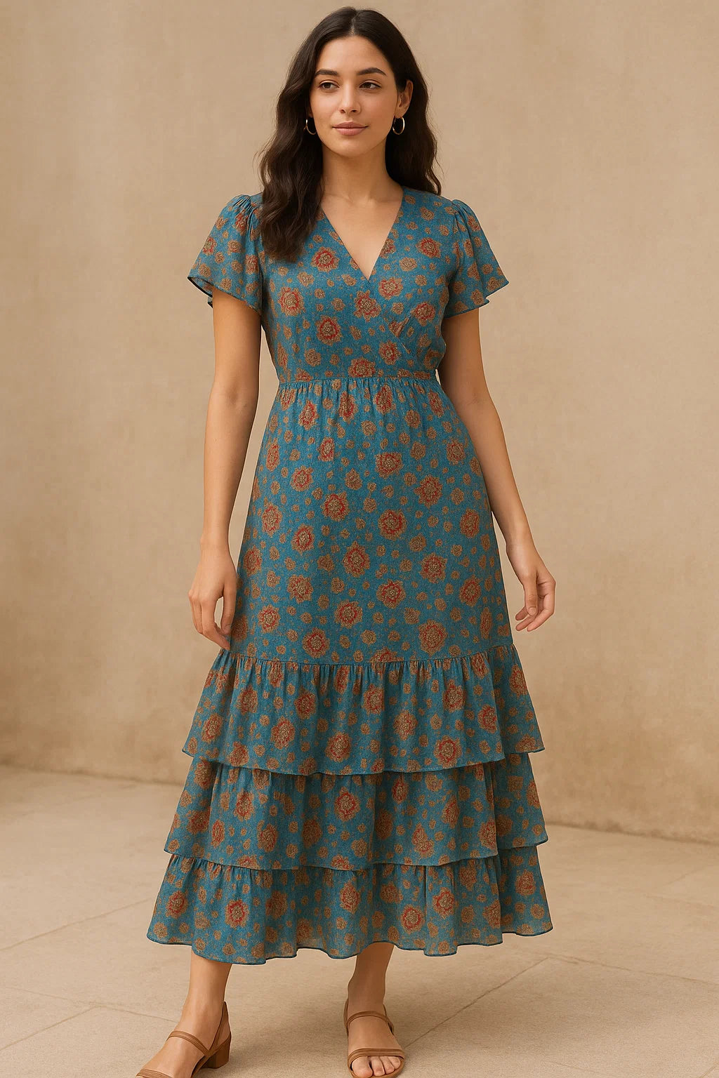 Brown Jecobean Floral Pure Georgette Printed Fabric Material