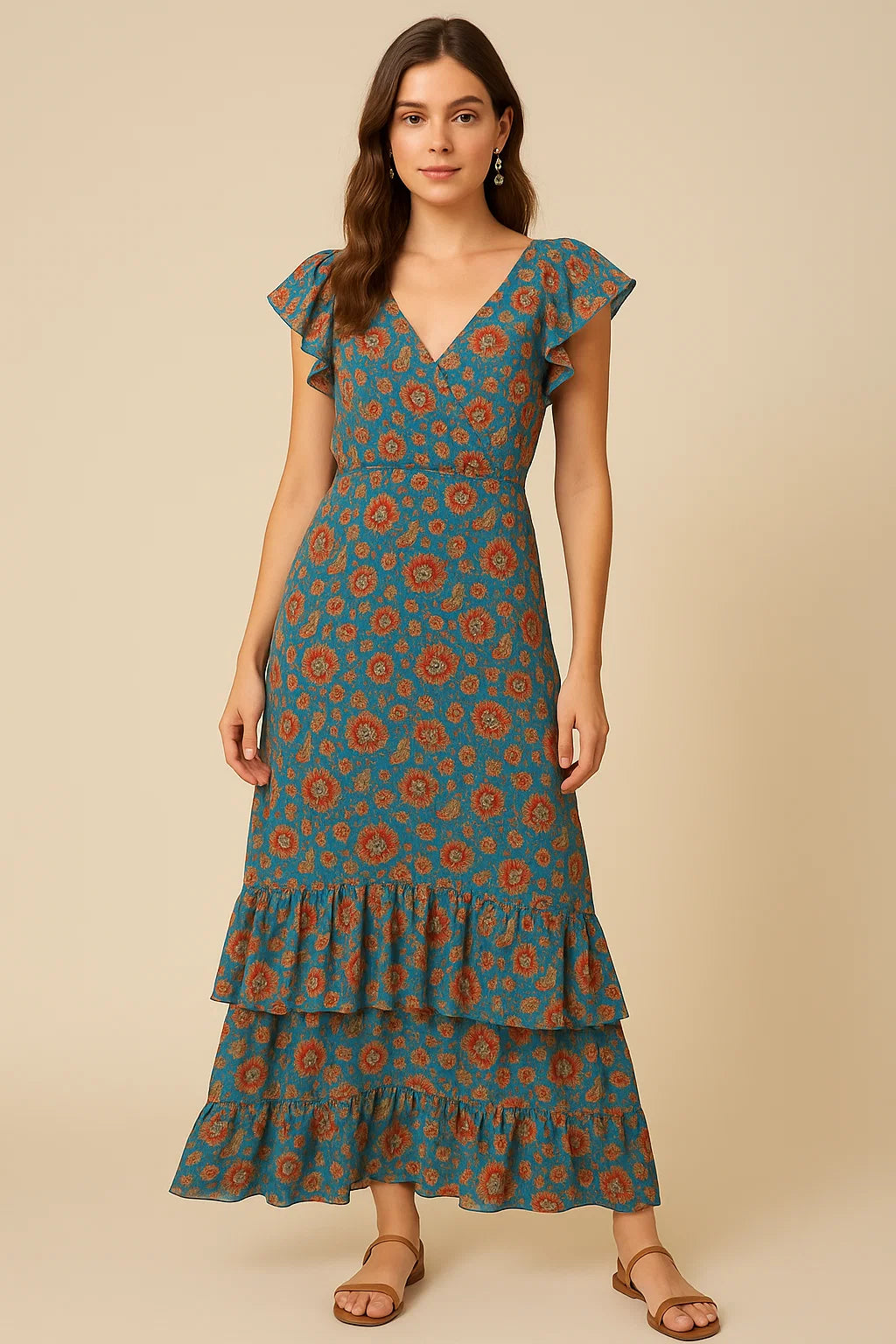 Brown Jecobean Floral Pure Georgette Printed Fabric Material