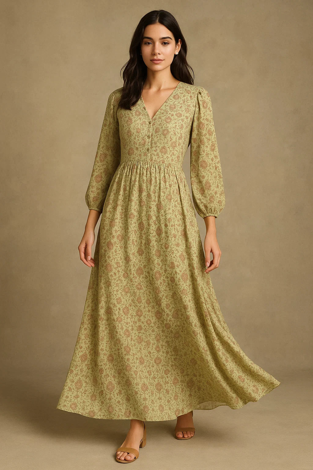 Pista Green Baroque Pure Georgette Printed Fabric Material